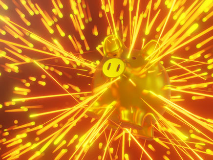 Gold electric piggy bank with sparks