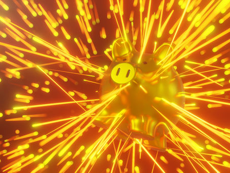 Gold electric piggy bank with sparks