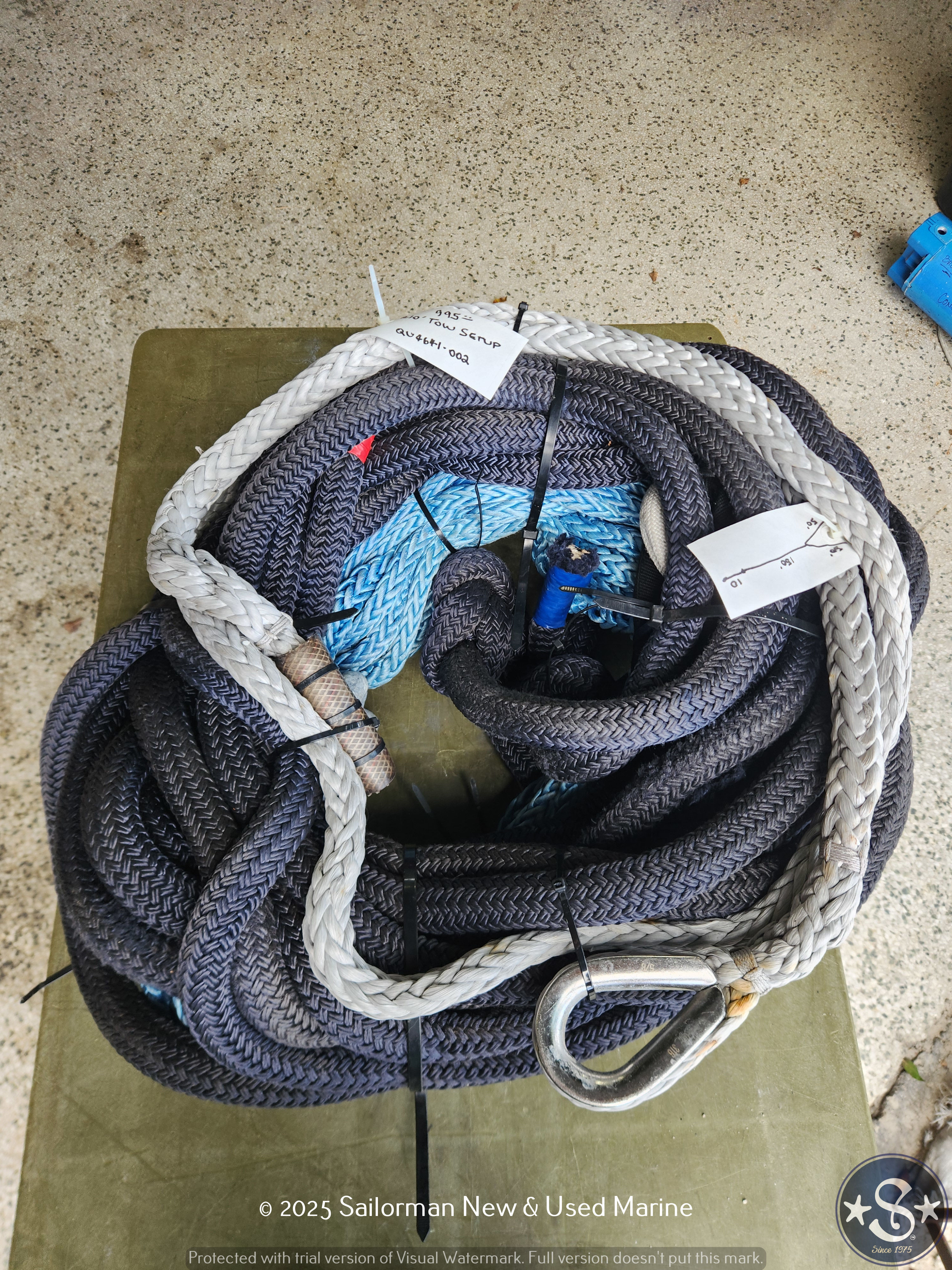 210 ft Tow Setup: 1-1/4" Bridle, 3/4" Spectra Hawser & 1" x 10' Pendant