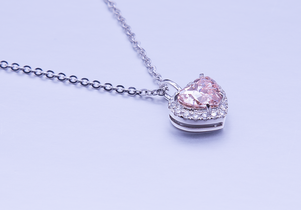 AURA Heart Halo Pendant featuring a 2.0 carat heart-shaped lab-grown pink diamond surrounded by a halo of colorless diamonds