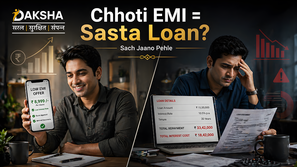 chhoti EMI ka matlab sasta loan nahi hota concept showing EMI comparison and total loan cost difference using calculator