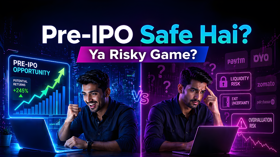Pre-IPO Investment Kya Safe Hai concept showing unlisted shares risk and return comparison before IPO
