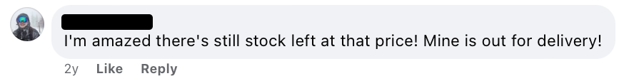 Facebook Comment Describing a Customer's Satisfaction