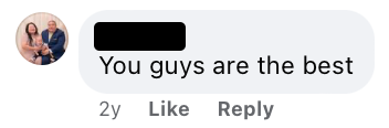 Facebook Comment Describing a Customer's Satisfaction