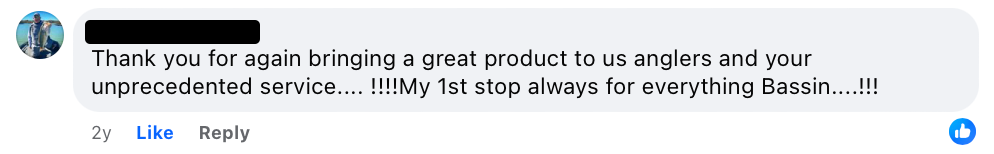 Facebook Comment Describing a Customer's Satisfaction