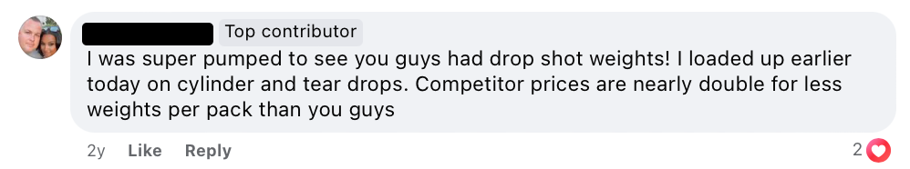 Facebook Comment Describing a Customer's Satisfaction