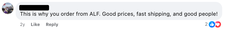 Facebook Comment Describing a Customer's Satisfaction
