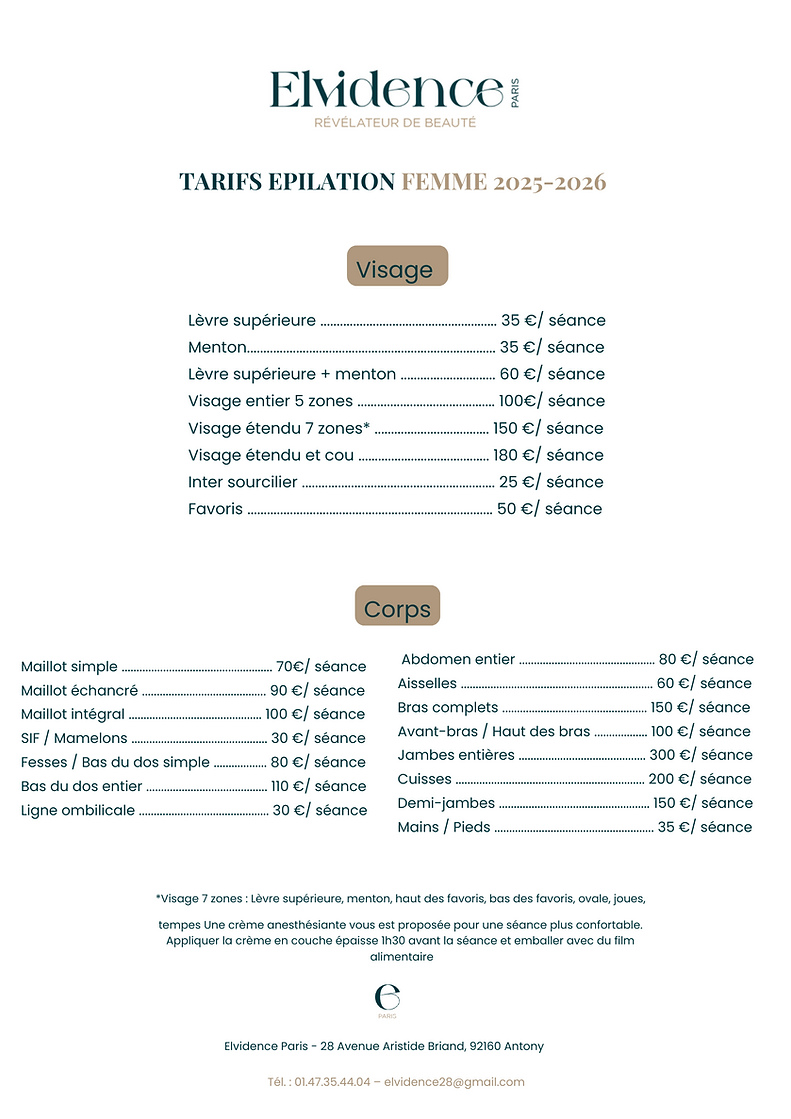 tarif épilation suite