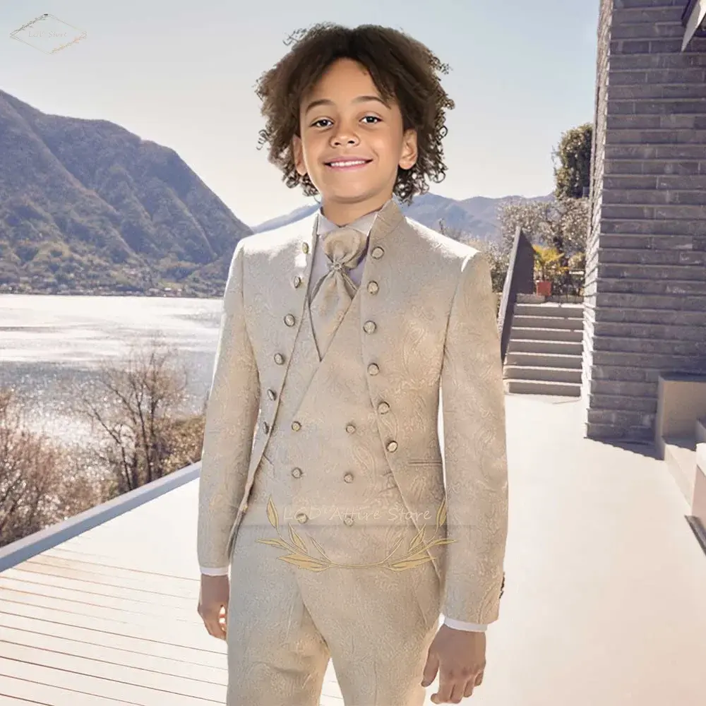 Premium Boys' Jacquard Suit – 3-Piece Custom Noble Vintage Palace Style, Elegant