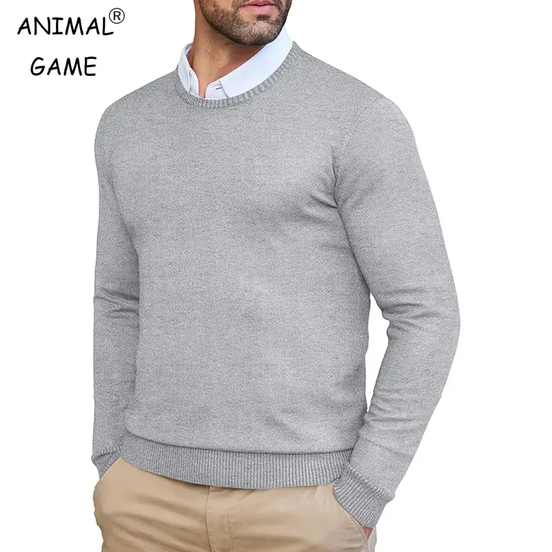 Autumn Men's Dress Crew Neck Sweater Slim Fit Lightweight Sweatshirts Knitted