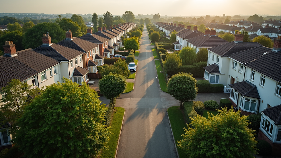 High angle view of a peaceful Dublin neighbourhood with homes surrounded by greenery