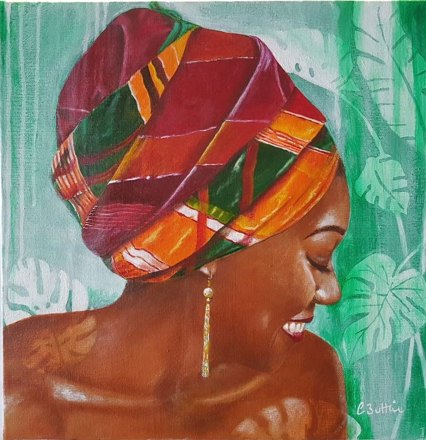 femme noire coiffée maré tèt rouge par Carole Buttin