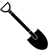 Black silhouette icon of a shovel angled downwards.