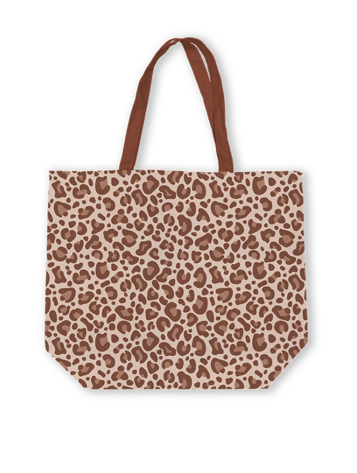 Stijlvolle canvas shopper met bruine luipaardprint