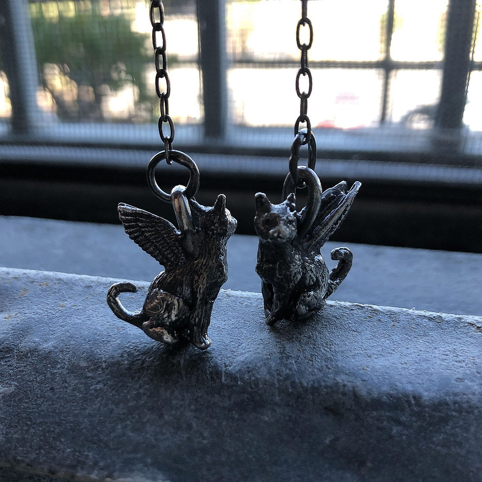 Thumbnail: Tiny Mau Winged Cat Drop Earrings