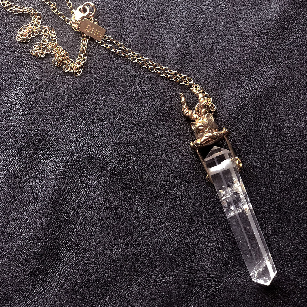 Thumbnail: Horned Cat Quartz Pendant in Bronze