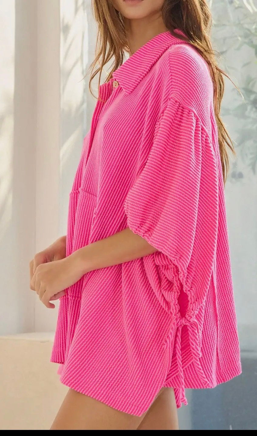 Thumbnail: Pink Over-sized Draw string  top