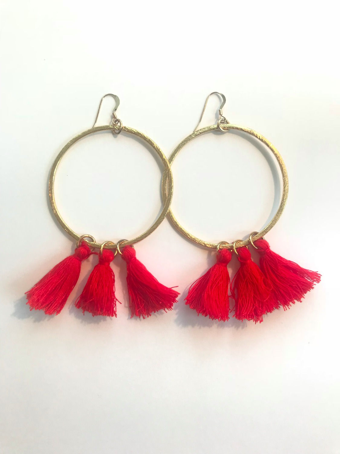 Bright Red Tassel Hoops