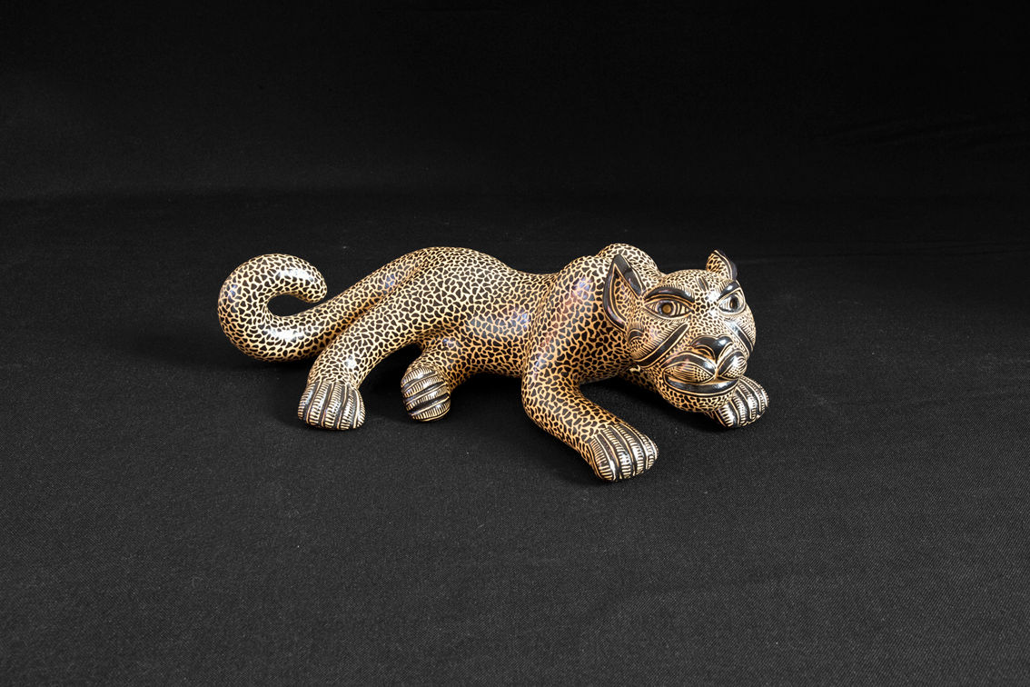 Small Polychrome Clay Jaguar