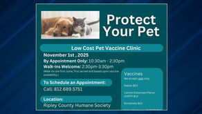 Pet vaccination clinic to be held in Osgood on Nov. 1