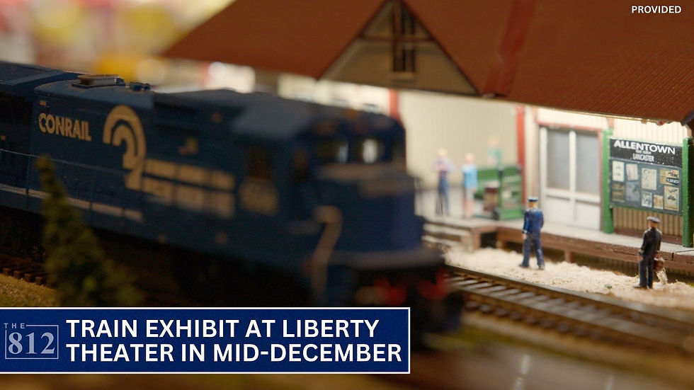 Model train exhibit at Liberty Theater in mid-December