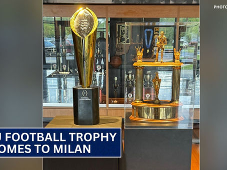 IU football trophy comes to Milan High School