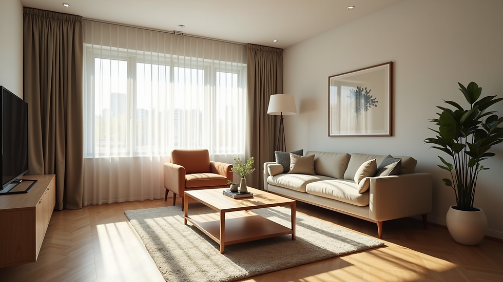 Eye-level view of a tidy and inviting living room