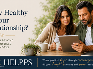 Couple sitting together reviewing relationship information on a tablet while discussing the health of their relationship.