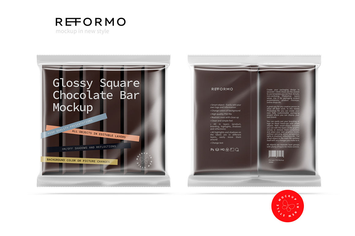 Transparent Square Chocolate Bar Mockup
