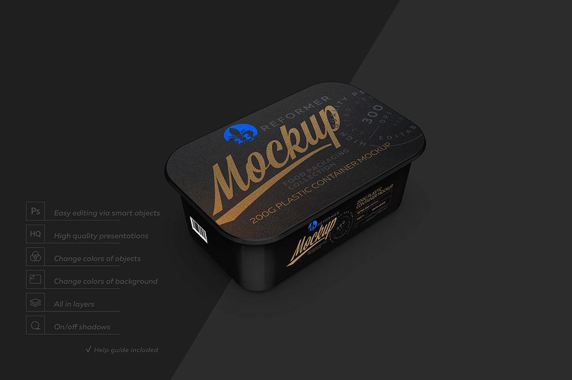 200g Plastic Container Mockup - Three-Quarter View