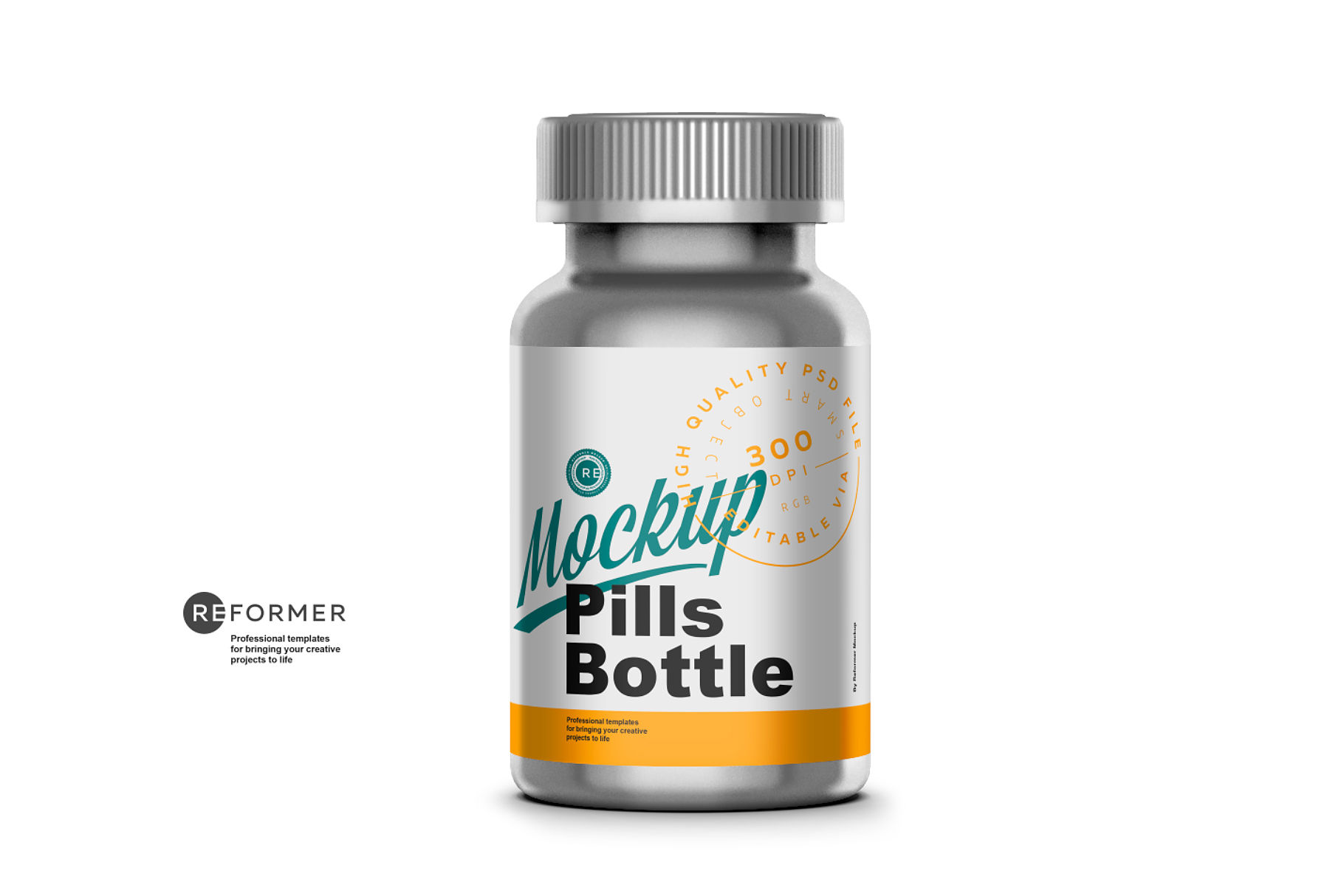 Metallic Pills Bottle Mockup