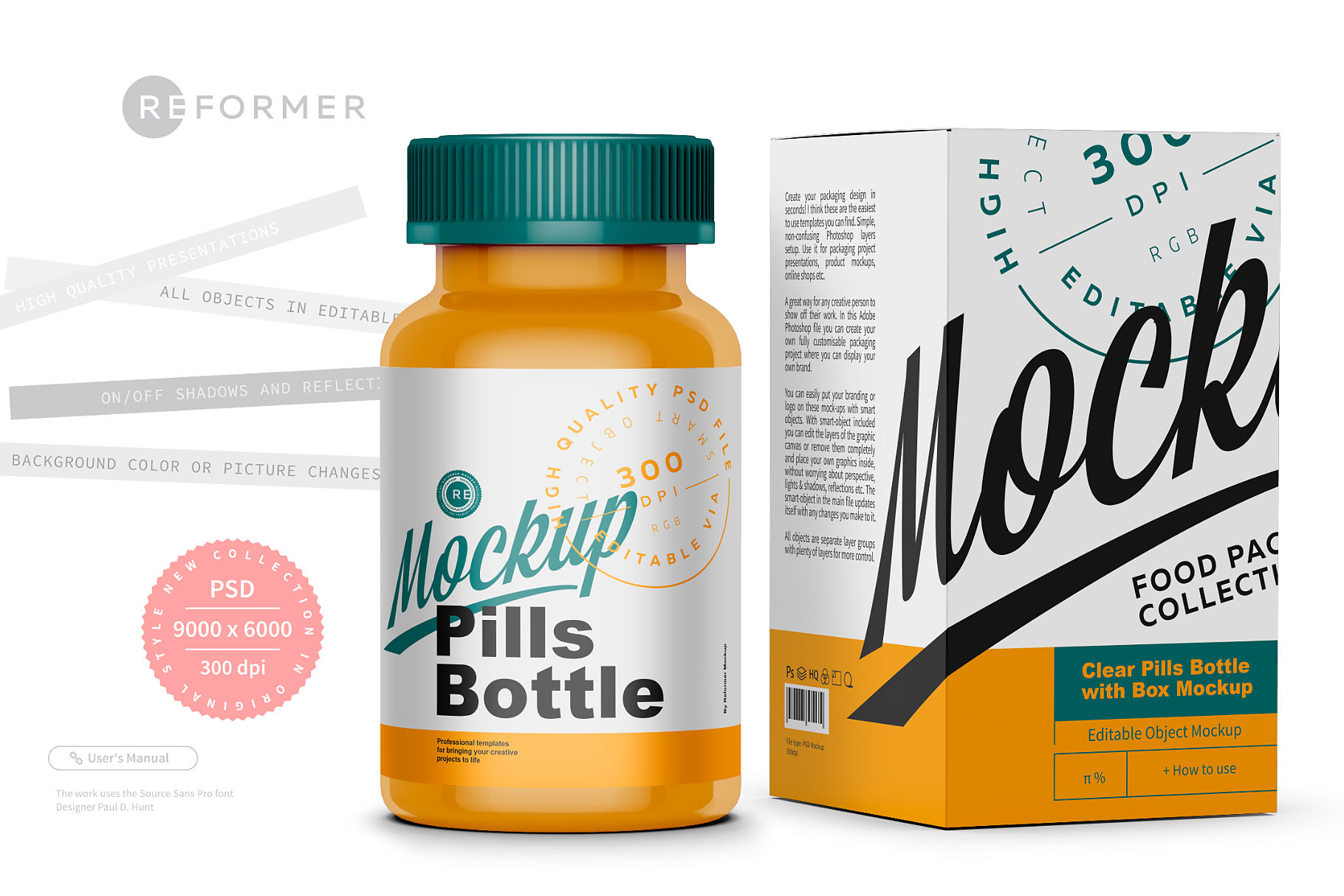 Colored Pills Bottle with Box Mockup