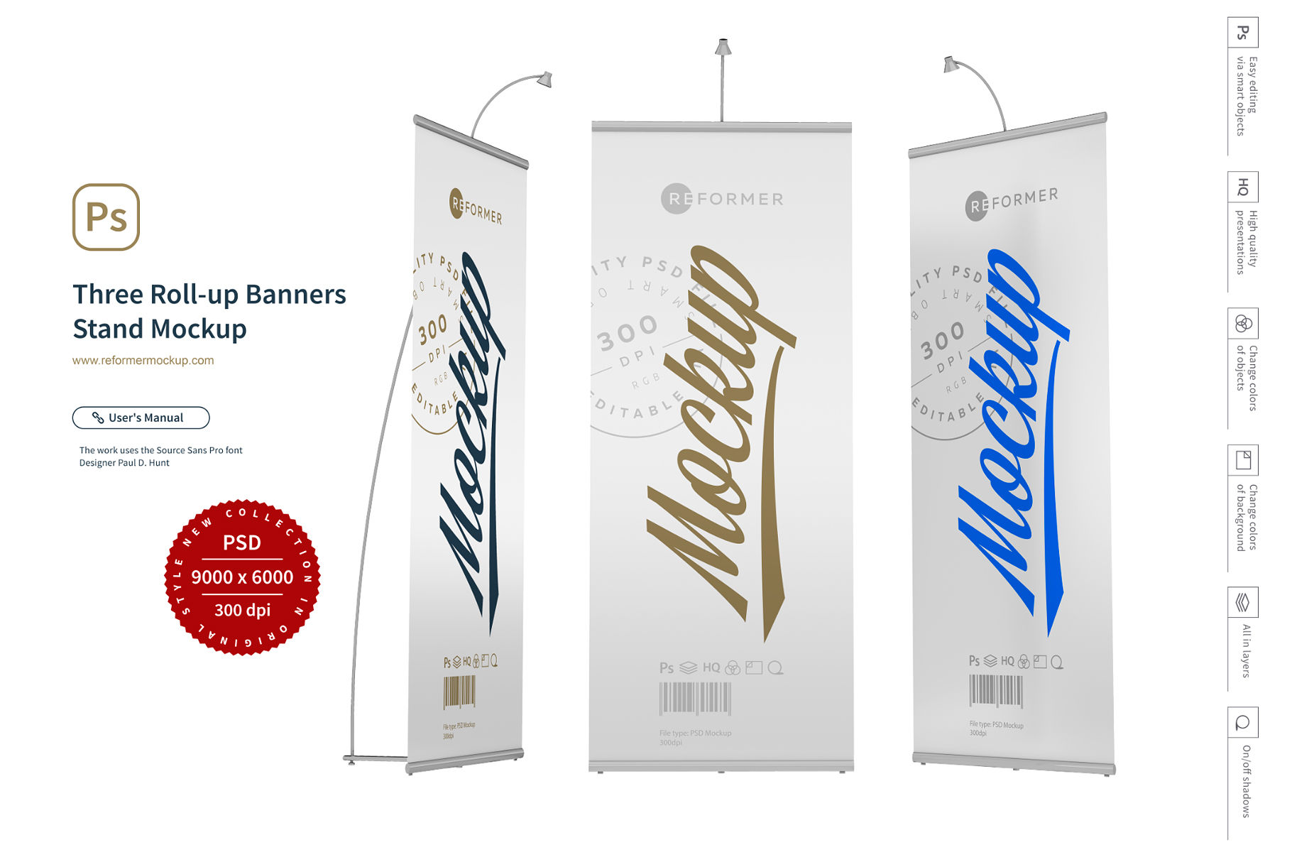 Three Roll-up Banners Stand Mockup