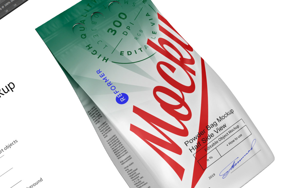 Download 10kg Powder Bag Mockup Half Side View | Reformer Mockup
