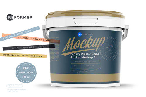 Download Glossy Plastic Paint Bucket Mockup 7l Reformer Mockup