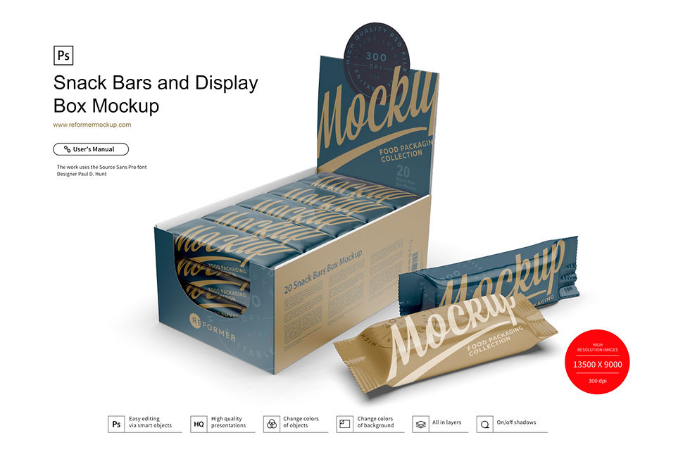 Thumbnail: Snack Bars Box Mockup 20x80g