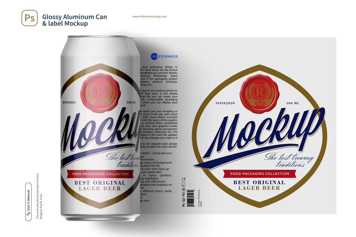Glossy Aluminum Can & label Mockup