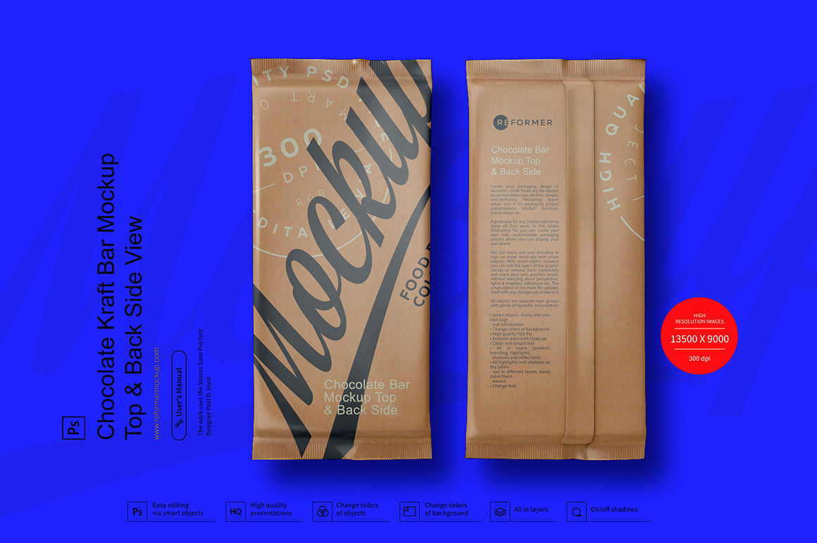 Chocolate Kraft Bar Mockup Top & Back Side View