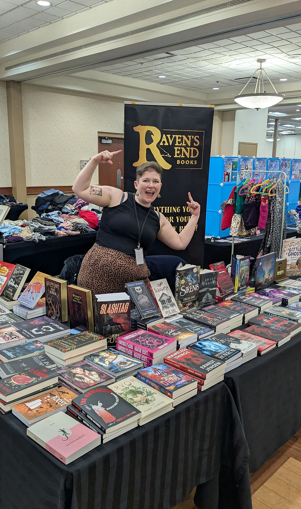 Chelsea McKee-Trenchard at a market representing Raven's End Books