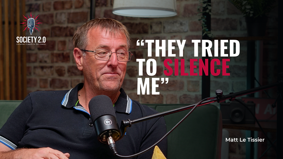 Matt Le Tissier seated at a podcast microphone, with bold thumbnail text reading Football’s Outspoken Legend.