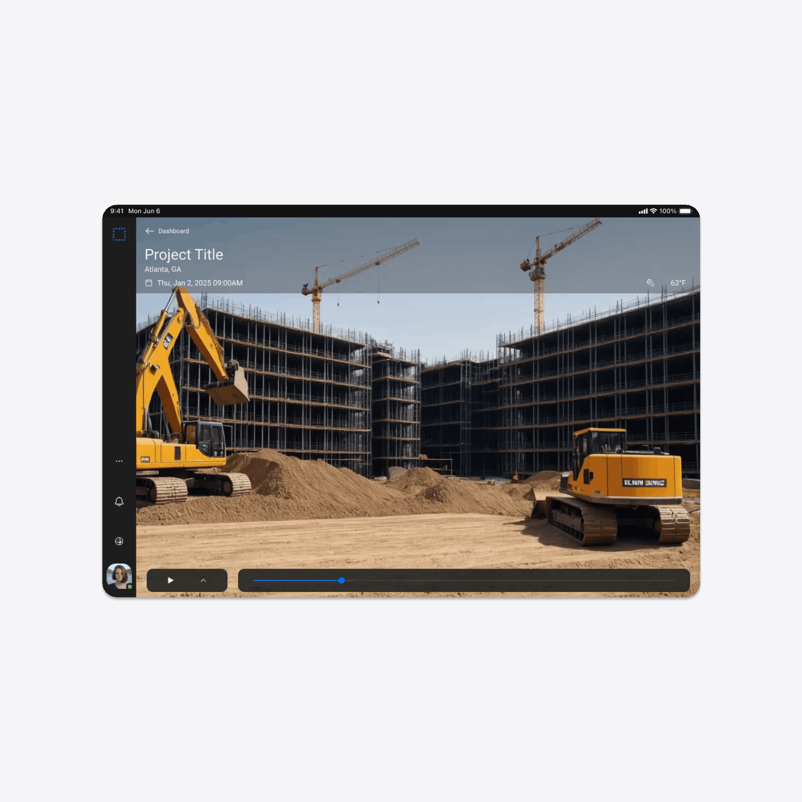 A construction SaaS web app video timeline.