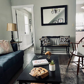 living room with black decorations 