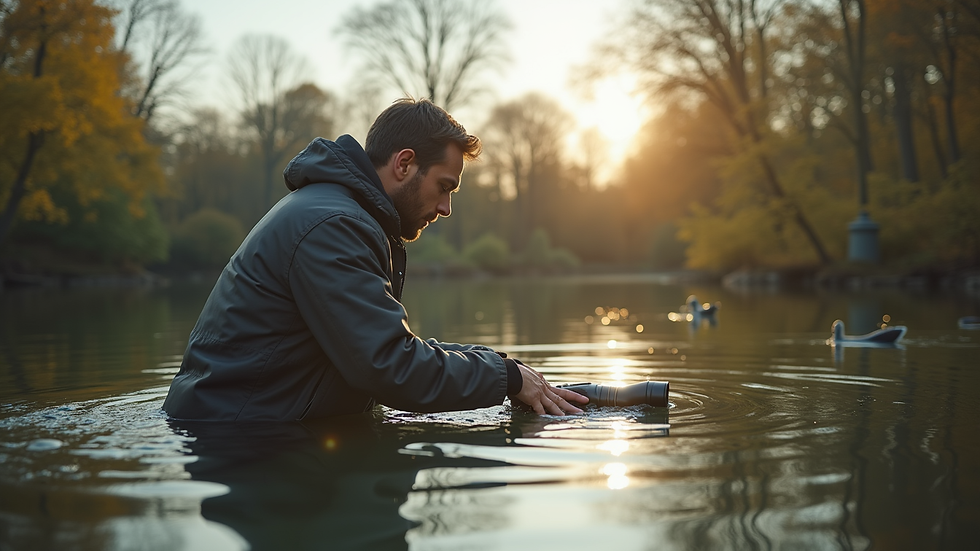 Vue en plongée d’un photographe préparant son matériel dans un parc à Charleroi