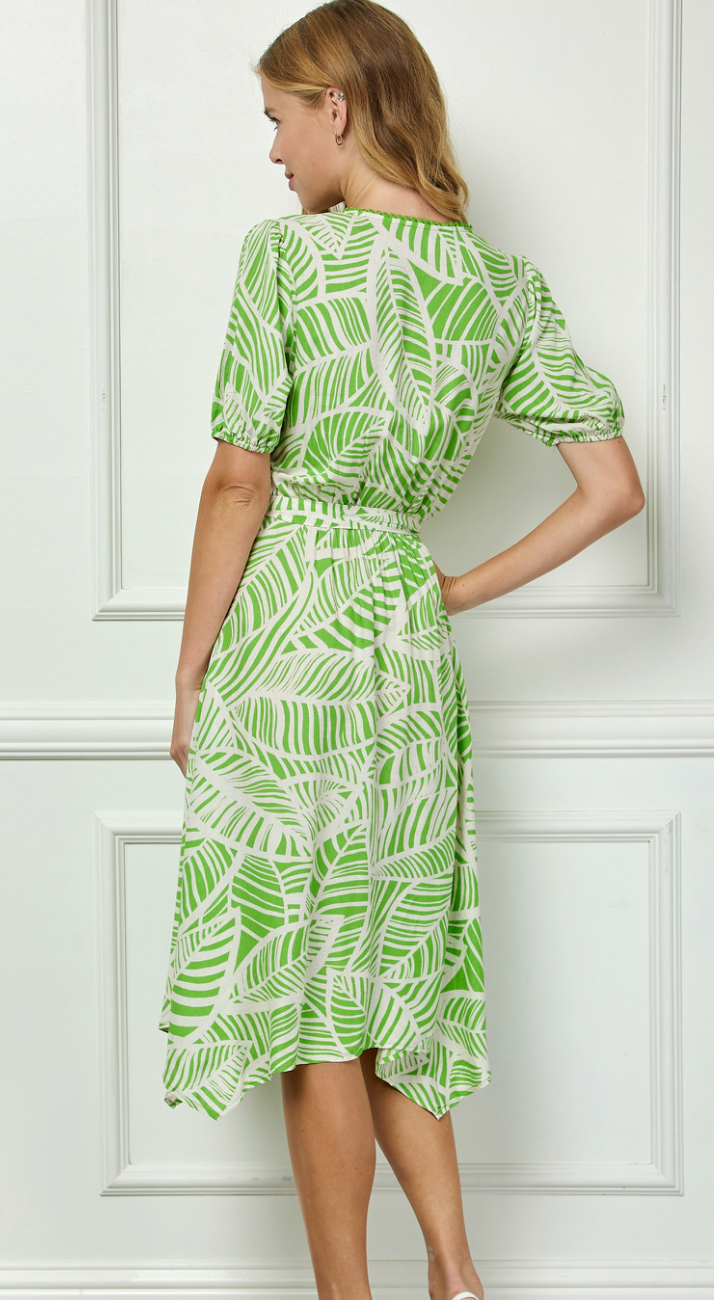 Thumbnail: V Neck Palm Breeze Wrap Midi Dress