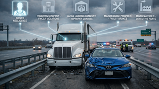 A truck accident between a car and a truck