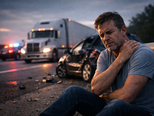 A man who is injured after being in an accident with a truck