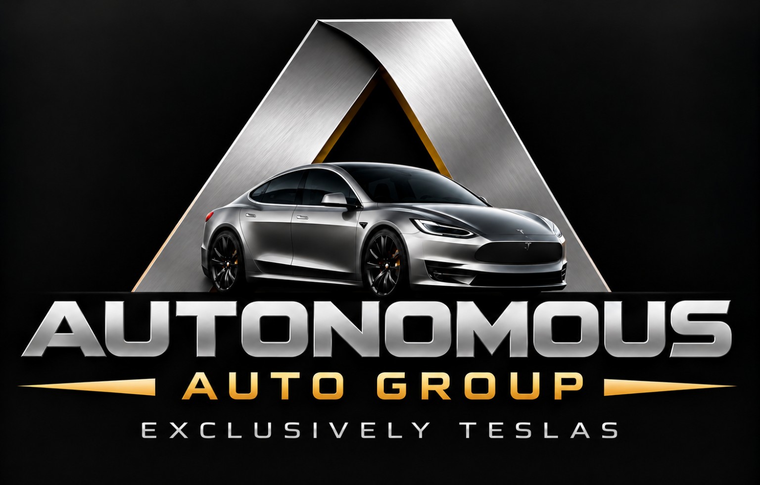 Autonomous Auto Group large metallic A logo with Tesla vehicle — Exclusively Teslas