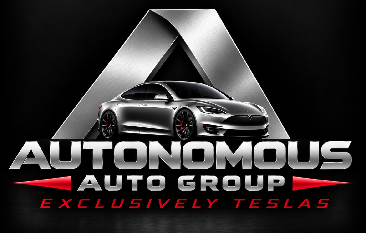 Autonomous Auto Group large metallic A logo with Tesla vehicle — Exclusively Teslas