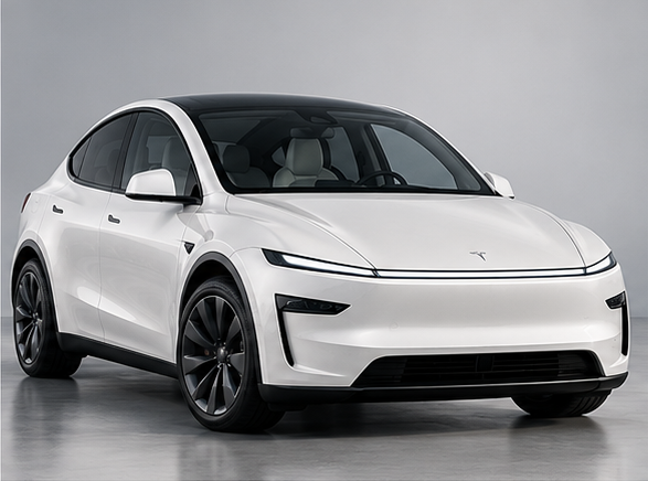 Illustrative Tesla-inspired Model Y crossover. Actual model and colors may differ.