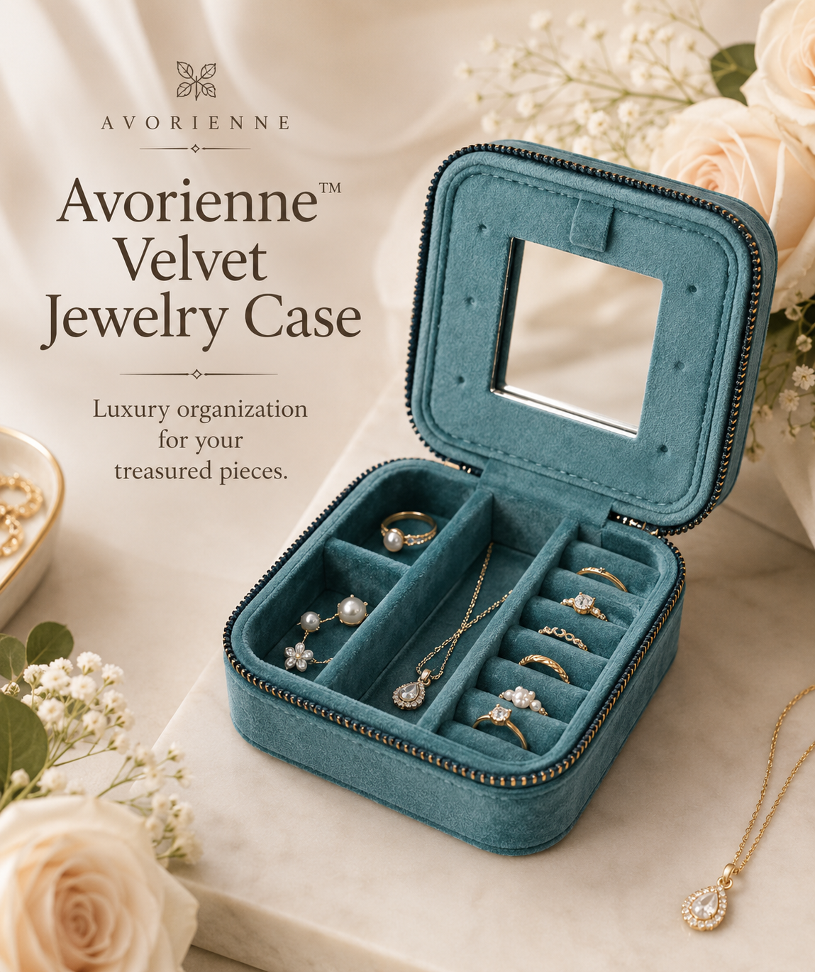 Avorienne™ Emerald Velvet Jewelry Case